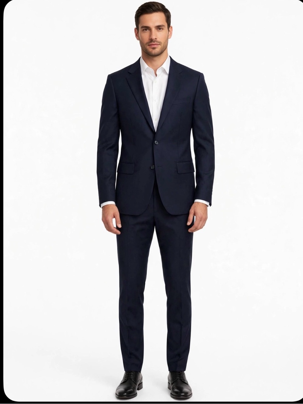express Photographer Slim Suit-44R blazer/36-32 pants. navy solid Modern Tech